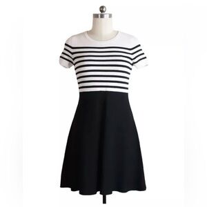 Talbots Petites Striped Bodice Fit And Flare Black And White Dress Medium